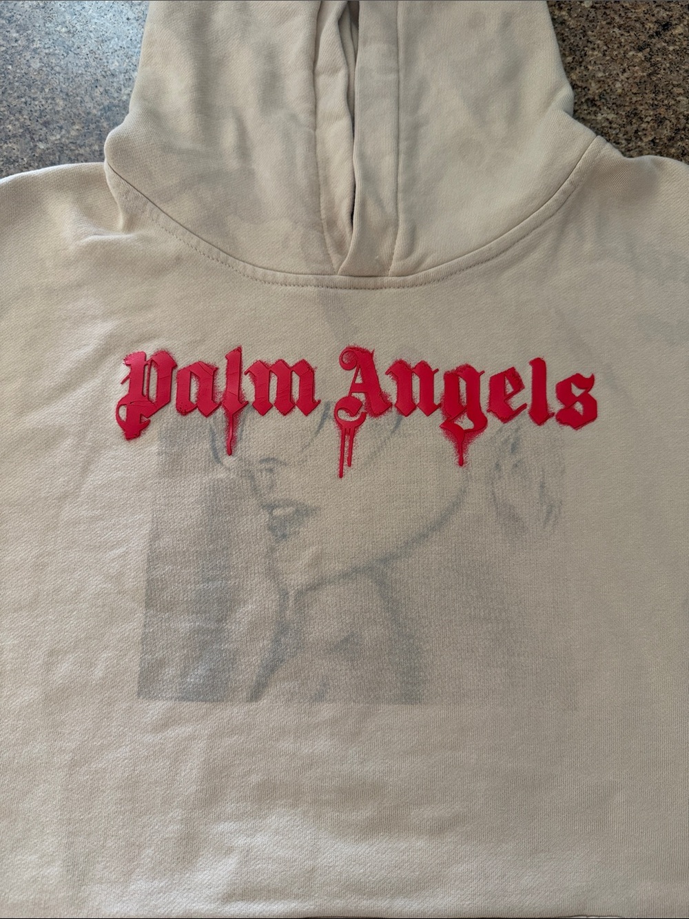 Palm Angels Men Hoodie Cream with Red Logo